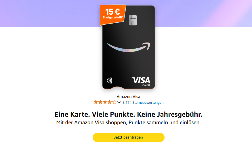 Amazon-Kreditkarte mit Cashback und 15-Euro-Gutschein